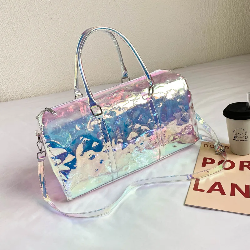 Kids Transparent PVC Holographic Luggage handbag Cases Laser Bag Custom Travelling Duffle Bag Women Gym Yoga Mat Bag