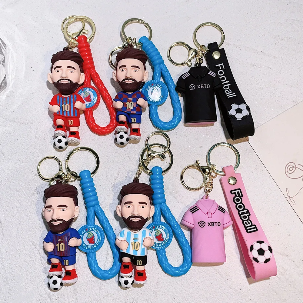 Latest Style design cartoon character inter miami cf messi jersey rubber keychains with wristlet