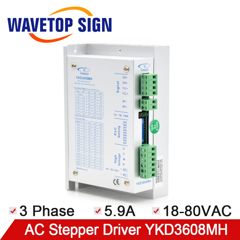 WaveTopSign YAKO YKD3608MH 3Phase Input Voltage 18~80VAC Current 5.9A Stepper Motor Driver
