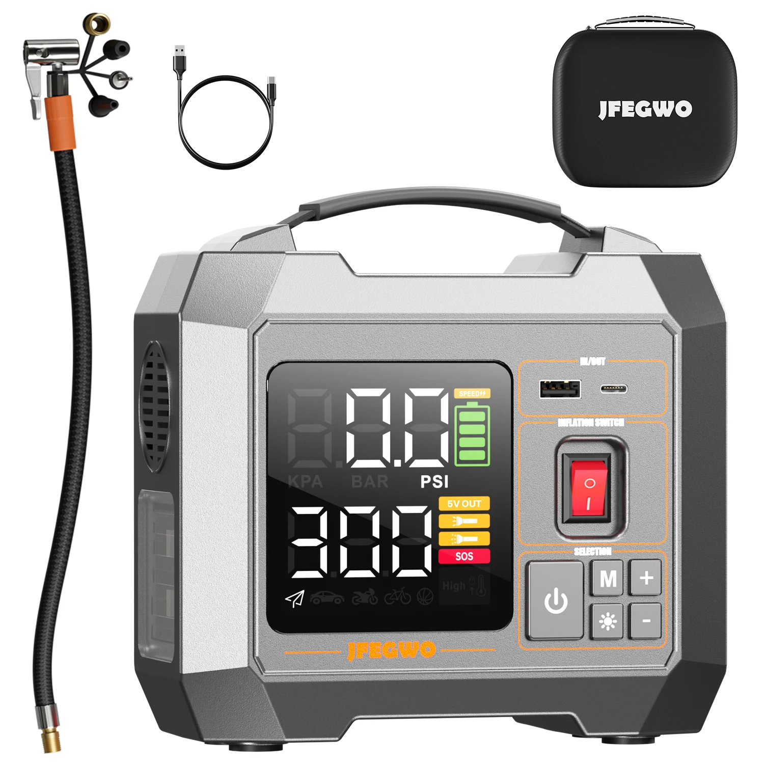 Advanced Design Tire Inflator Portable Air Pump With LED Light Air Pump Electric Portable Car Pump 12V Air Compressor Cordless