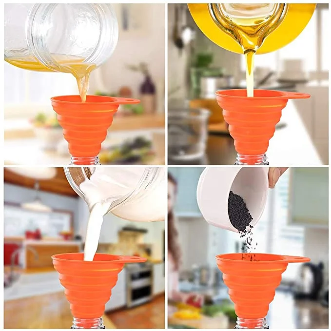 Silicone Collapsible Funnel Different Sizes Kitchen Folding Funnels for Filling Bottles