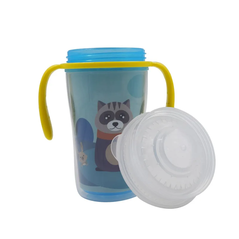 210ml/300ml Wholesale  baby drinking rotation anti spill plastic 360 degree  training cup feeding bottle