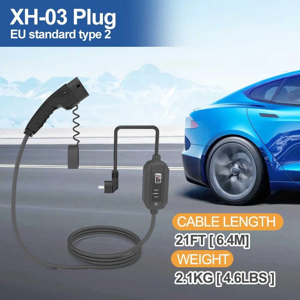 8A 10 13 16A Adjustable EV charger cable IEC 62196-2 standard type 2 plug Portable EV charger cable EU standard
