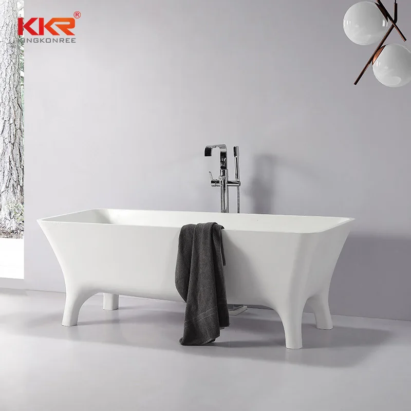 KKR Latest Artificial Stone  Freestanding Bathtub Comfortable Matte Glossy  White Sale Cross OEM Style With 4 Support Feets