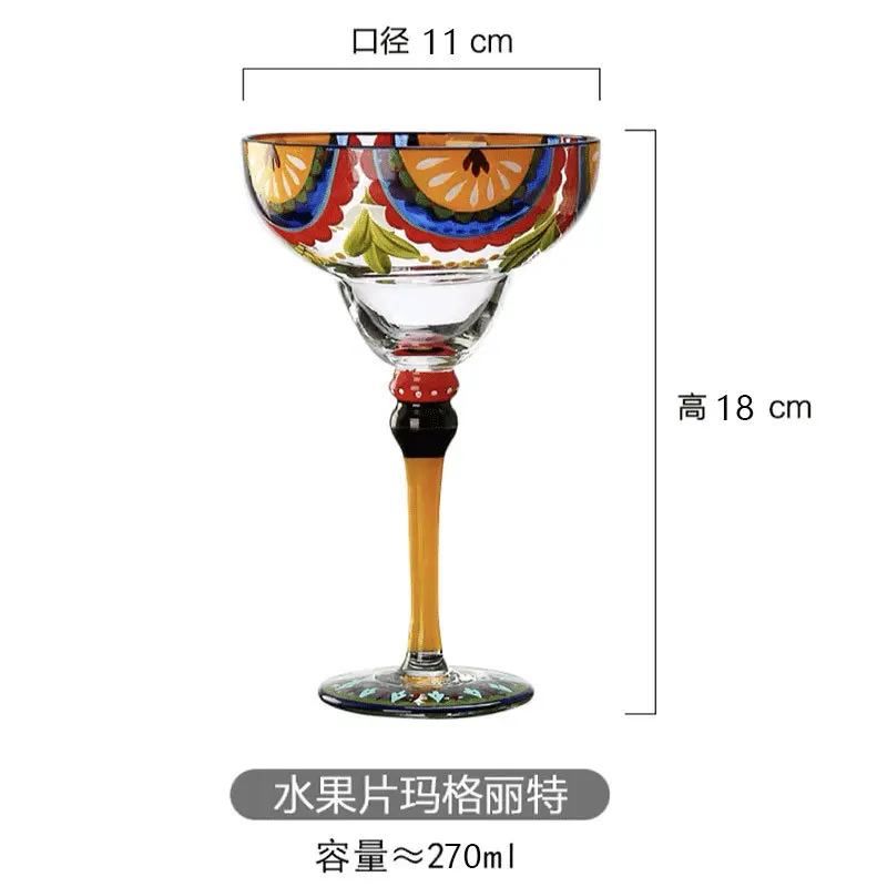 Hot sale creative painted margarita crystal glass tall triangle glass cocktail champagne flutes