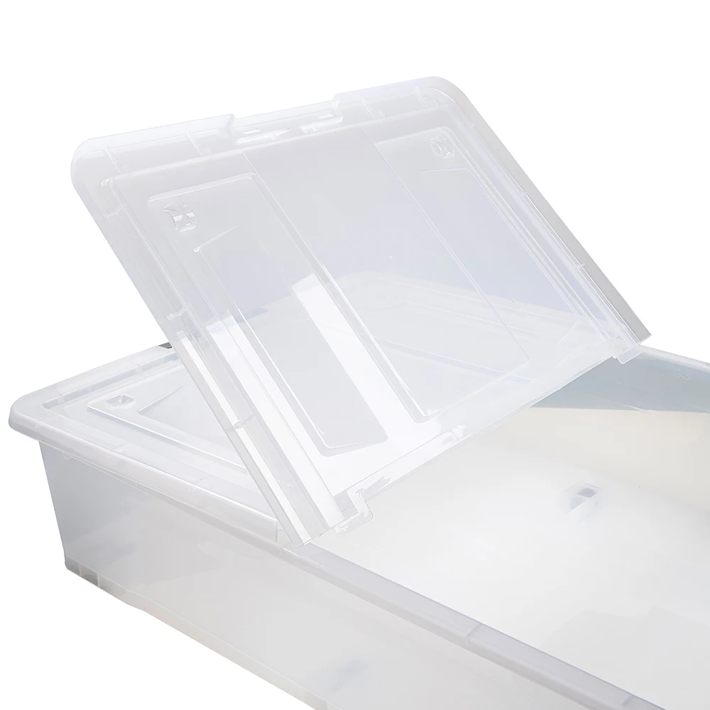 55L clear plastic transparent underbed storage box with split lid