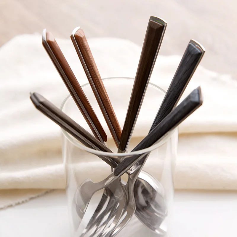 
Korean style stainless steel flatware,wooden plastic handle cutlery set 