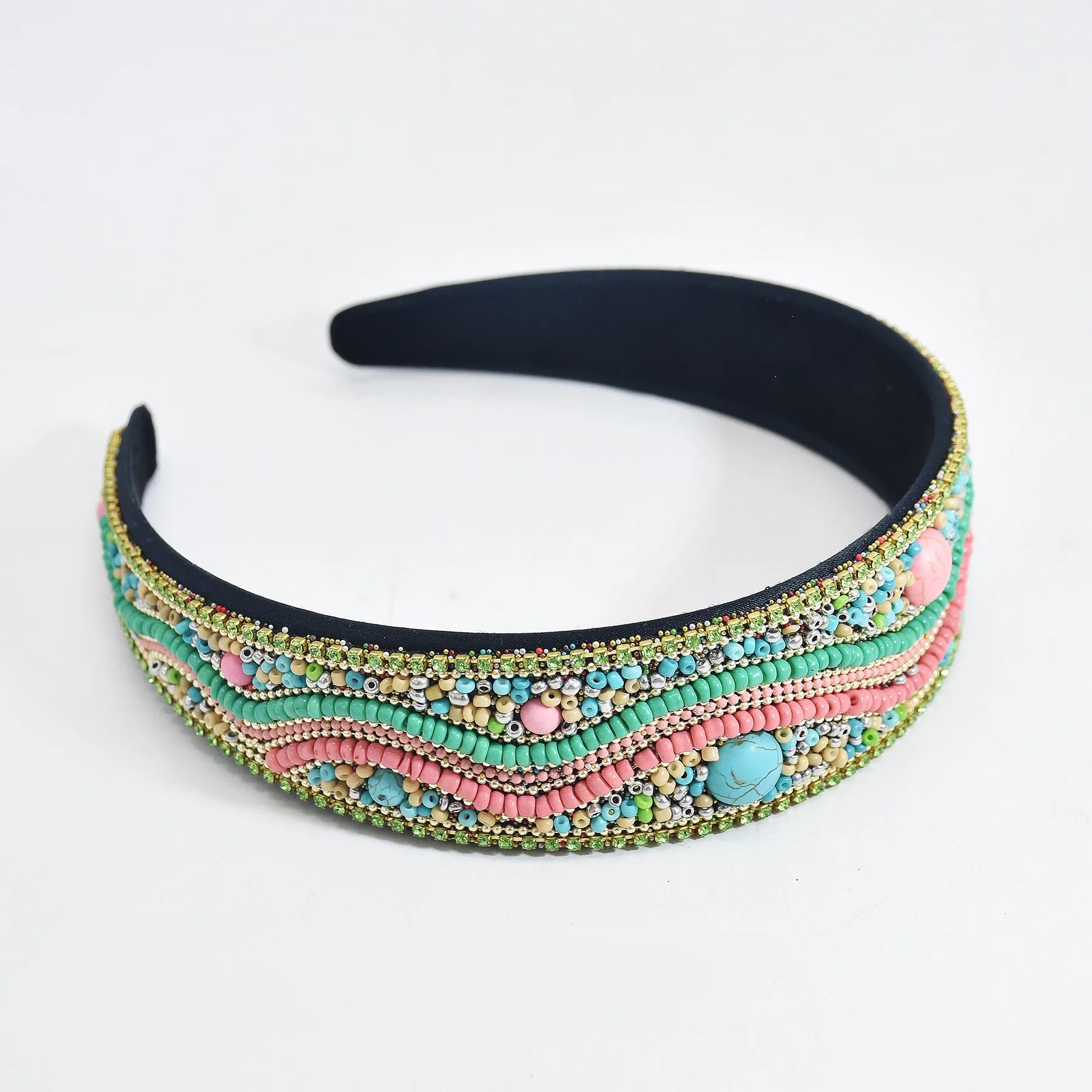 Handmade Beaded Hairband Headpiece Rhinestone Beaded Flower Hairband Girls Hair Accessory