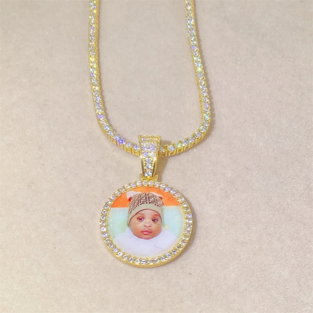 Fine Jewelry Custom 925 Sterling Silver Iced Out Memory Tennis Chain Moissanite Photo Pendant