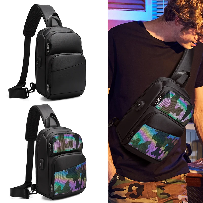 New black high-quality breathable waterproof anti-theft anti-wear chest bag USB charging port chest bag