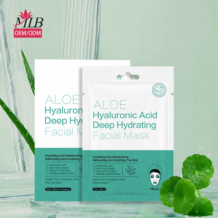 Manufacturer Custom Korea Skincare  Sheet Face Mask Moisturizing Whitening Natural Organic Aloe Vare Facial Mask