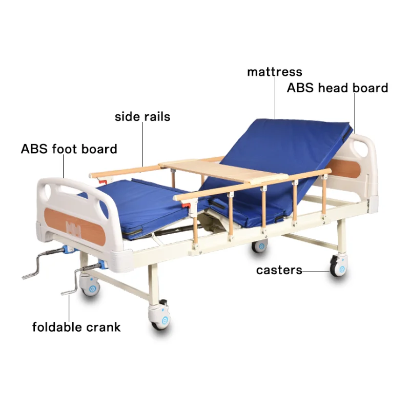 Clinic Two Crank 2 Function Mobile Adjustable Manual Hospital bed Furniture Medical Bed for Patient Factory Discounted Price