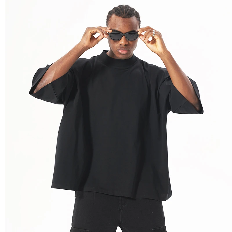 300g heavyweight hip hop loose thick collar boxy fit tshirt custom high quality oversized t shirt for men