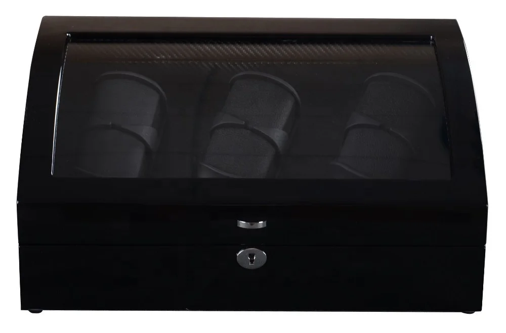 Triple Rotors MDF wood watch winder LED light watch storage box for 6+6 watches