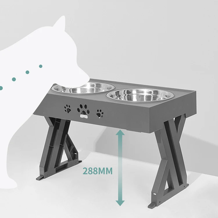 Поднятая миска для собак регулируемая высота поднятая Нескользящая двойная миска для собак из нержавеющей стали с подставкой