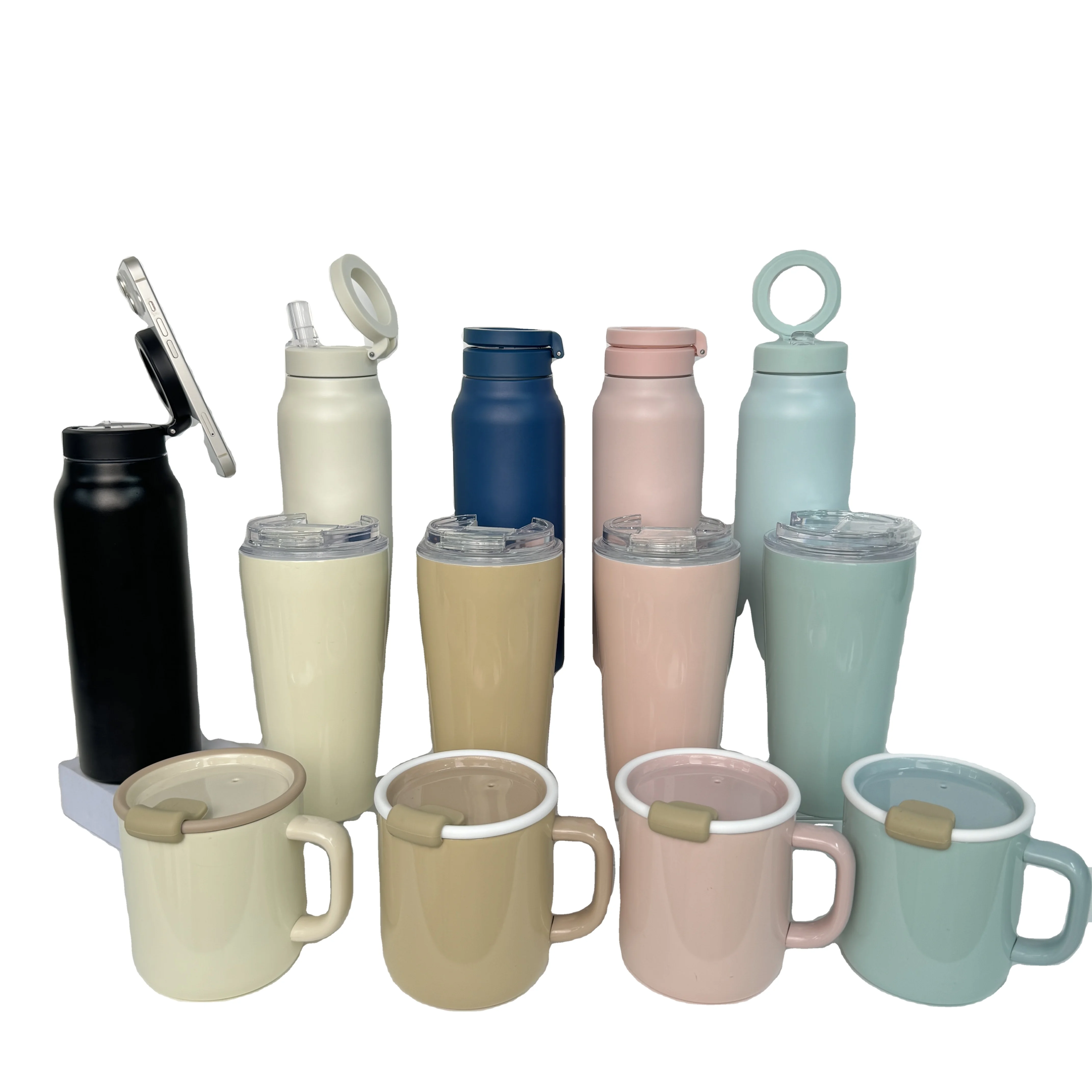 2025 Custom Logo Printed Ceramic Coffee Mug & Latte Mug with Silicone Topper. 430ml Big Month Tumbler with Handle and Lids