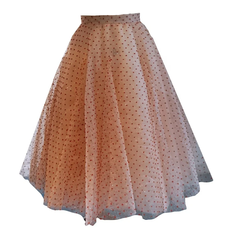 
Pink mini design Party wear knee length soft tulle lace fabric hoop skirt women petticoat 
