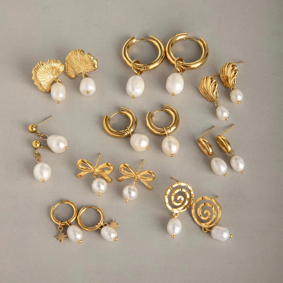 Fashion Jewelry Stainless steel CC hoop earrings freshwater pearl 18k gold plated waterproof non tarnish earrings