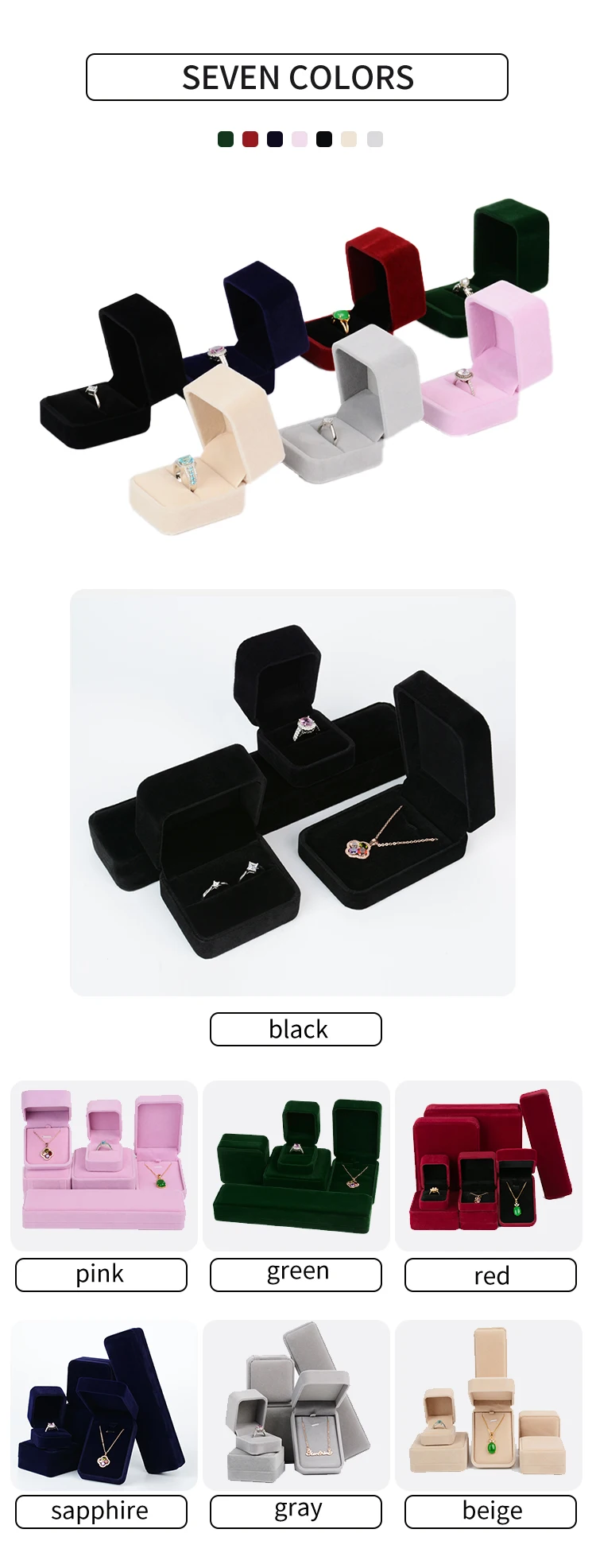 Wholesale Custom Logo Black Luxury Flannel Velvet Bangle Bracelet Gift Necklace Earring Ring Jewellery Jewelry Packaging Box For