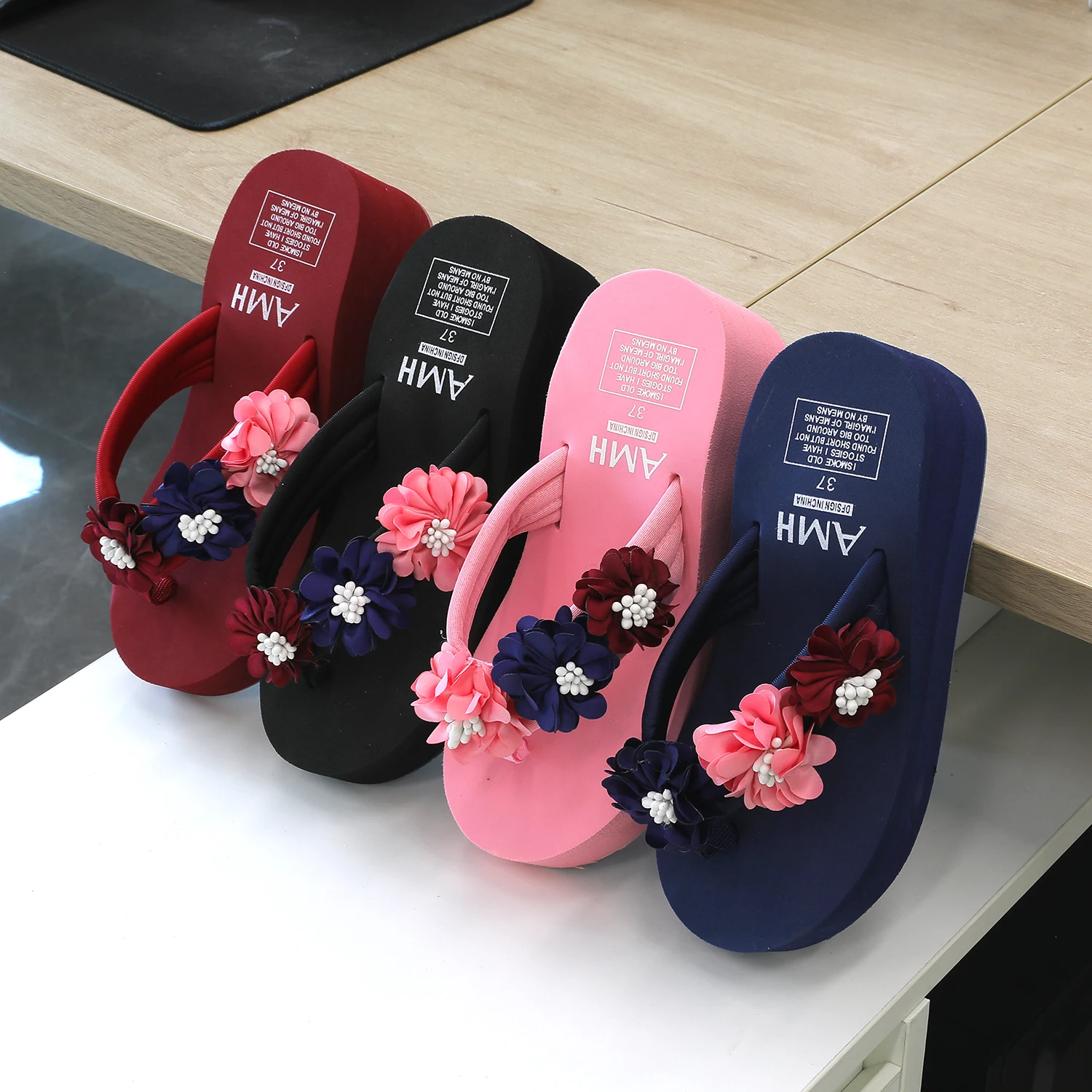 ladies heels slippers women outdoor high heel sandals slippers outdoor wedge flower wedding high heels flip flops