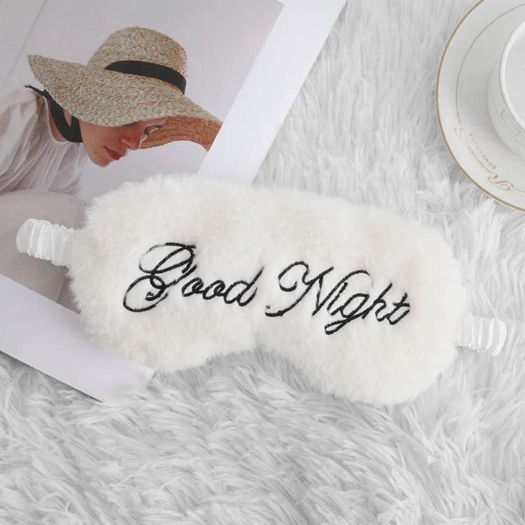 Wholesale Low MOQ Travel Female Eye Cover Plush Velvet Blindfold Reusable embroidery logo Sleep Eye Mask