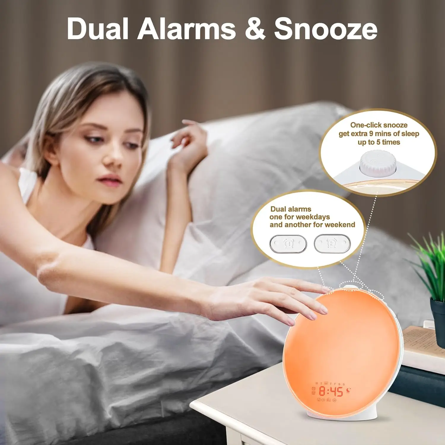 Wake Up Light Sunrise Simulation Alarm Clock Dual Alarms FM Radio Snooze 7 Colors 7 Natural Sounds Sleep Aid for Heavy Sleepers