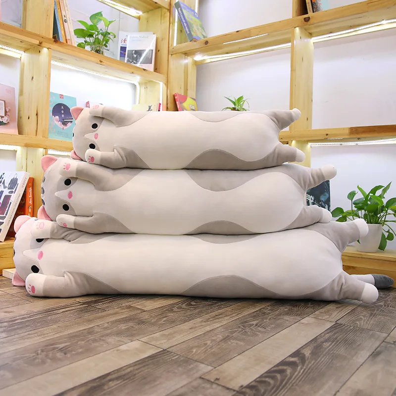 Saite long cat doll soft cute cat big pillow cartoon plush toy birthday gift cat bed doll