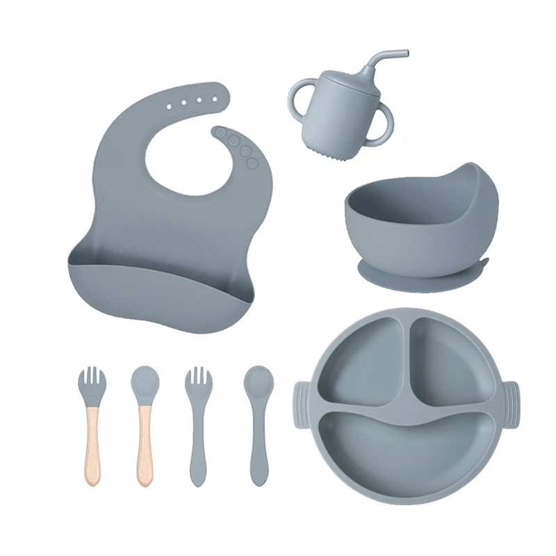 Bpa Free Baby Feeding Set Silicone Placemat Baby Plate Feeding Bowl Divided Plate Weaning Baby Gift Set
