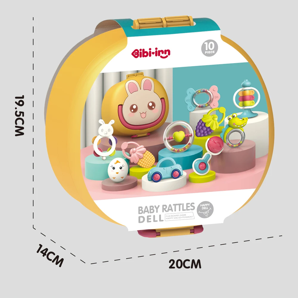 10pcs Food Grade Baby Toy Set Soft Baby Teethers Handbell Baby Rattles Washable Chewable Sensory Activity Toy