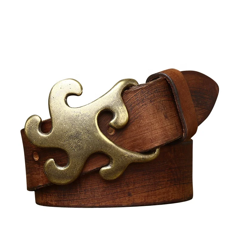 Luxury Solid Brass Plate Buckle Classic 4mm Thick Genuine Leather Belts for Men Jeans Casual