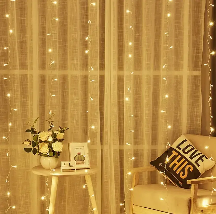 Garland Icicle Fairy Christmas Lights Twinkle Star 300 Led Window Curtain String Light For Garden Room Wedding Party Decoration