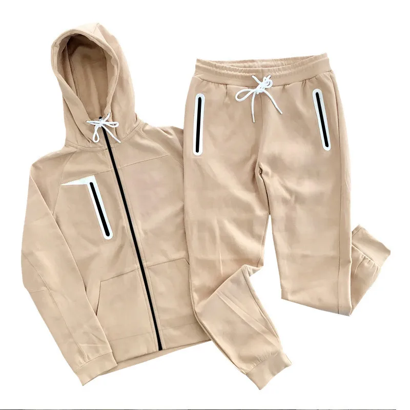 Wholesale Men's Sportswear Zipper Sweatshirt and Joggers 2 Piece Set Customized Full Zip Tracksuit Men Jogging Suit