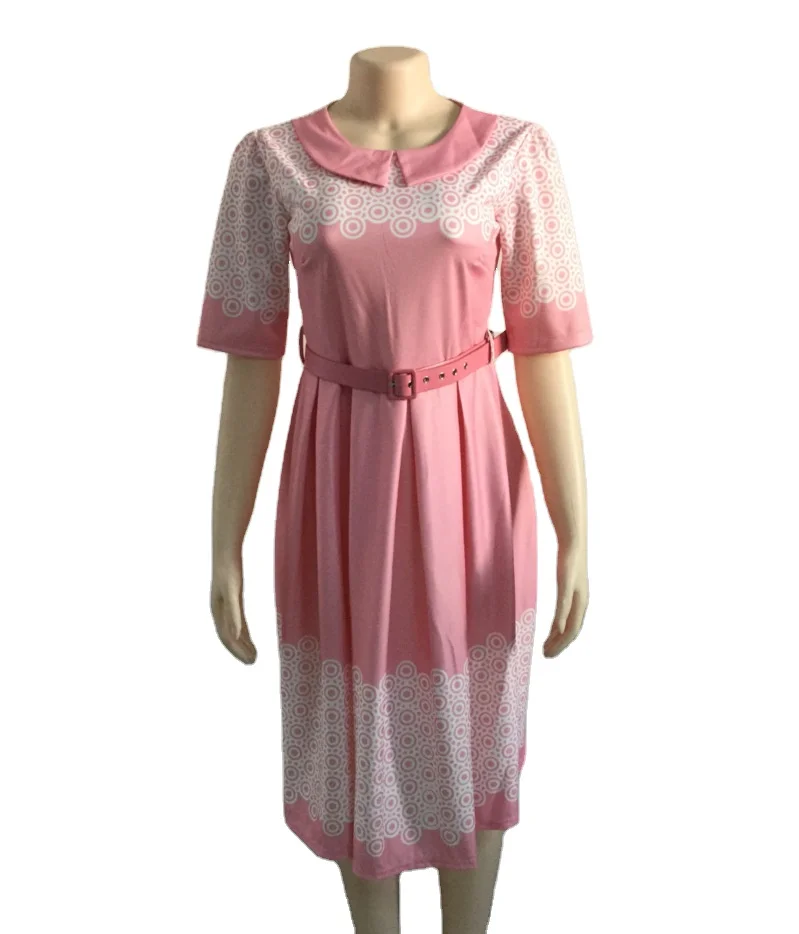 LA145 new style africa polo collar printing mid sleeve large size dresses women clothes office lady wear casual dress with belt
