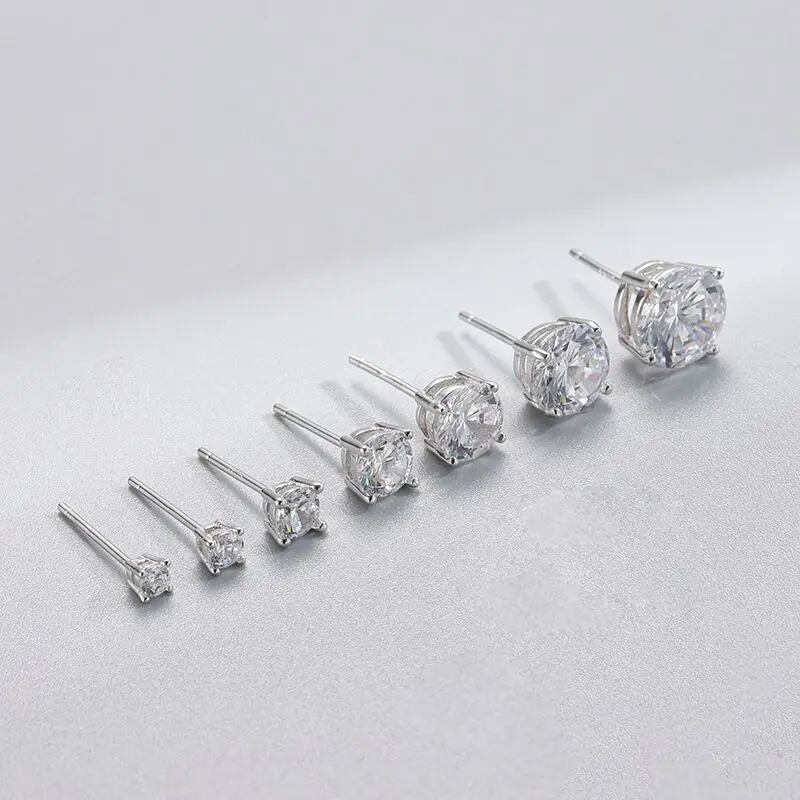 Diamond Studs Round Zirconia Earrings Silver Gold Earrings Sterling Silver 4mm 6mm Zirconia Studs CZ Stud Earrings for Women