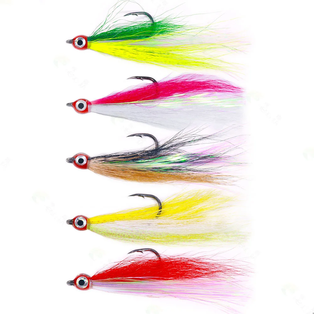 5pcs Bag Set 5 Different Colors Feather Hook Fishing Jig Round Head Fly Mental Hook Saltwater Boat For Outdoor Game Fishing