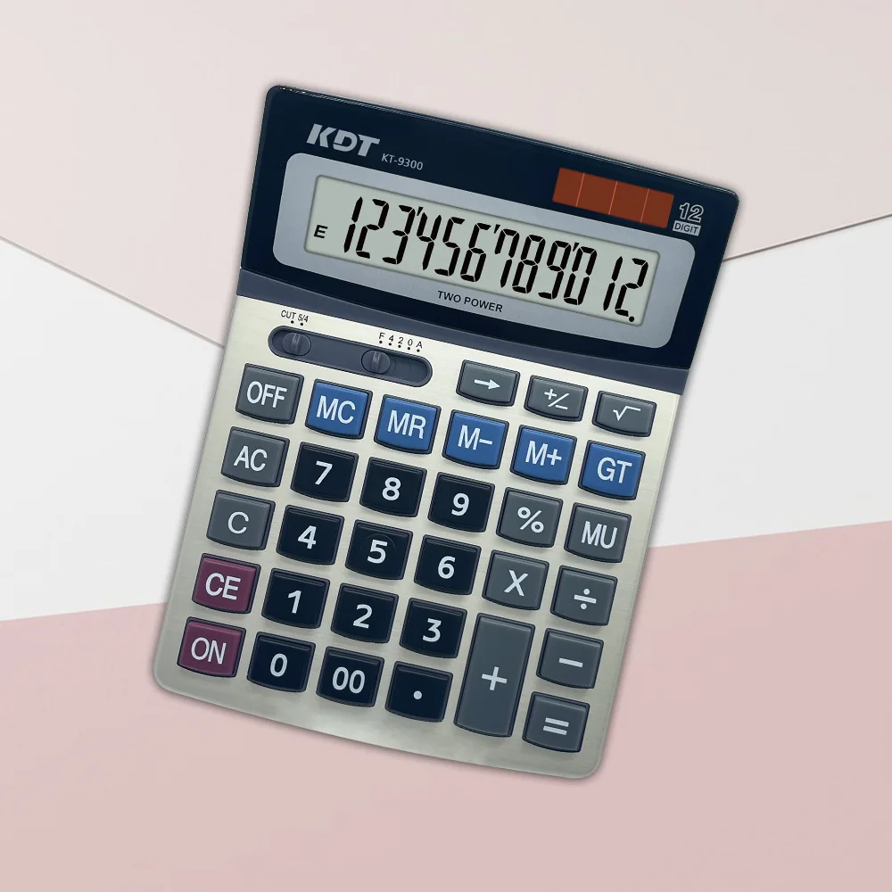 KT-9300 12 Digit Dual Power Desk Real Solar Energy Cheap Two Power Desktop Office Calculator Factory Supply Original Black