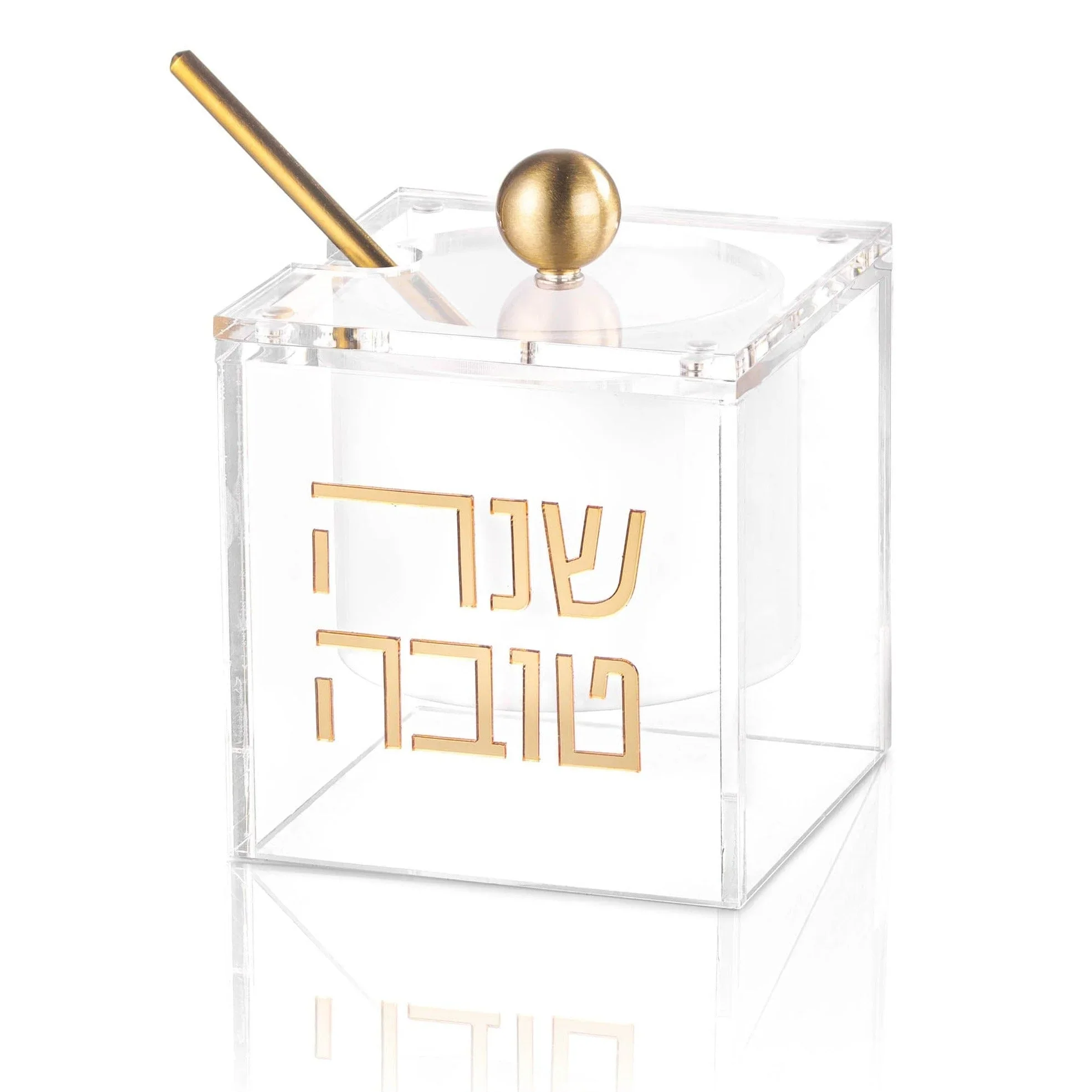 DND acrylic simple square lucite Honey Dish custom Honey Dish with golden spoon