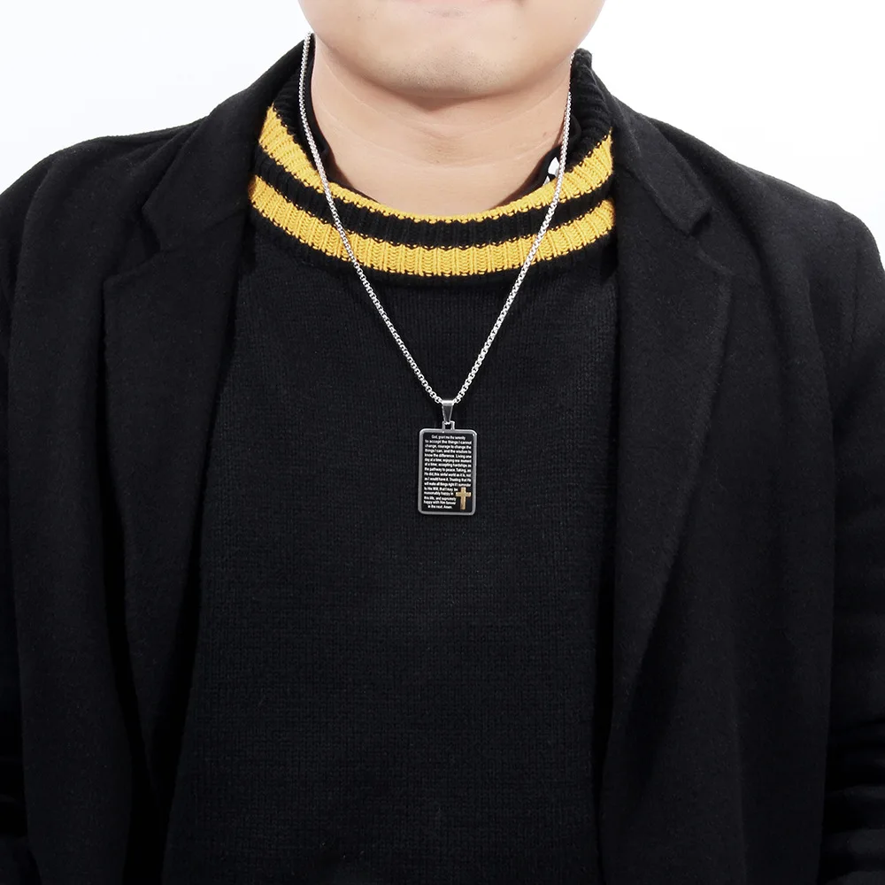 Bible Cross Prayer Religious Christian Waterproof Tarnish Free Stainless Steel Fashion Jewelry Pendant Necklaces for Men Male