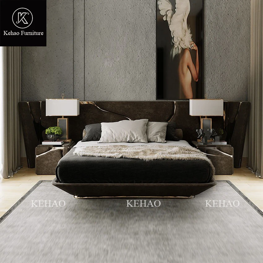 Latest Leather Bedroom Double Bed Design Furniture Set Bed Customized Luxury Designer Bedroom Collections king size soft bed