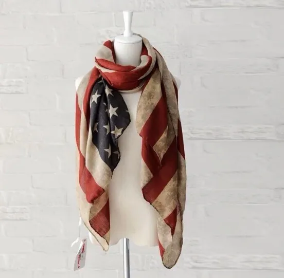 RTS Stock women poly voile scarves polyester custom american flag print scarf