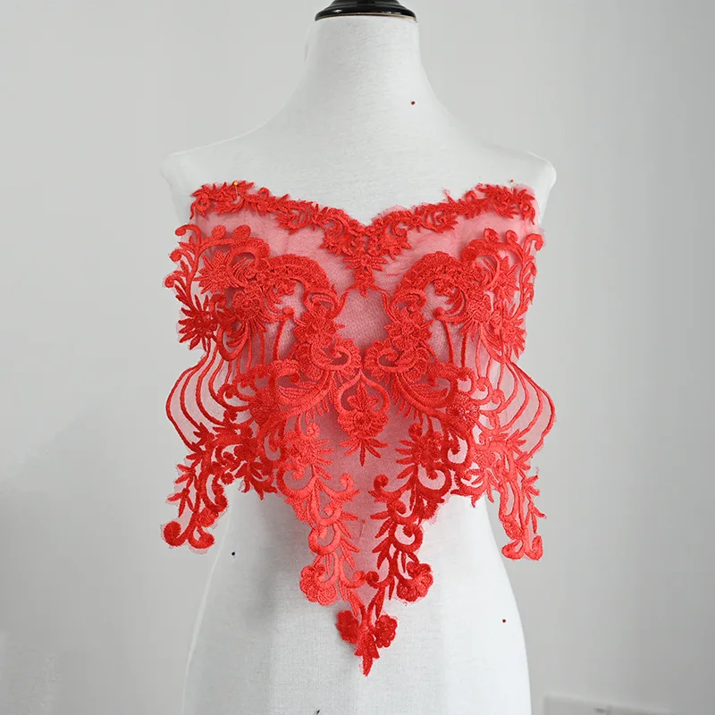 Bodice Lace Appliques Flower Embroidery Patches with Sequins Sewing on Bridal Dress Craft Projects