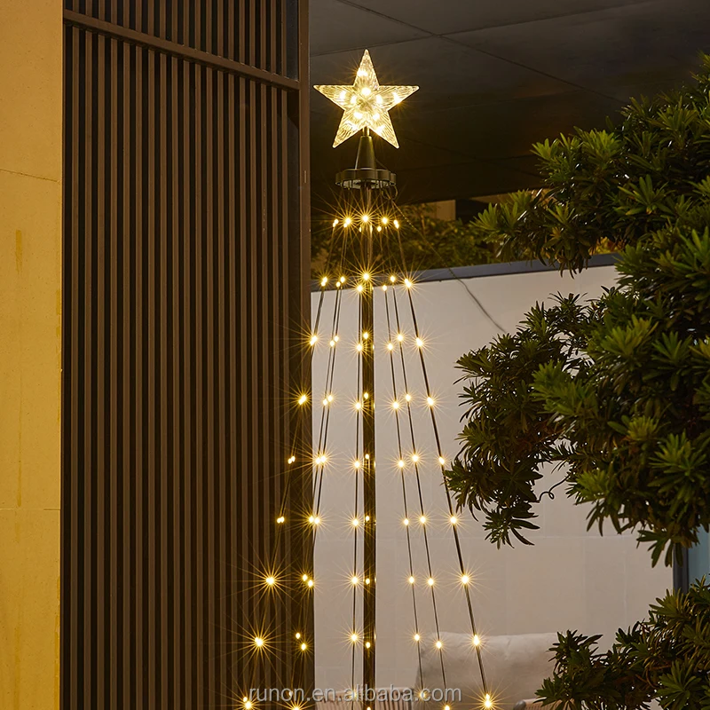 Factory Tapered Christmas Xmas LED Steel Frame Net Light Waterproof Bedroom Star Outdoor Wire Battery Lamp Rope Decor Motif