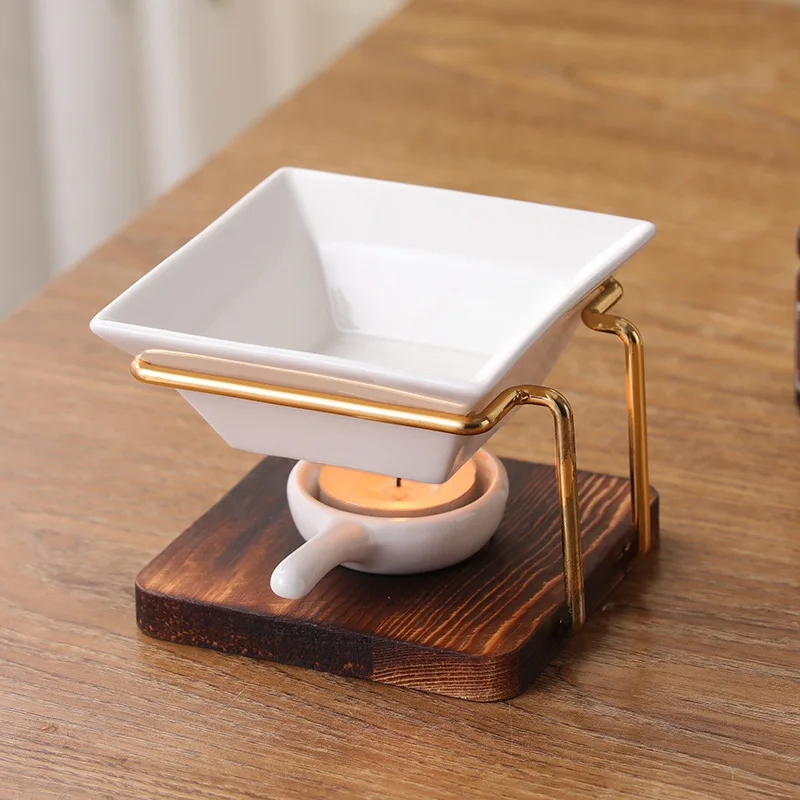 Wholesale Ceramic Wax Candle Warmer Oil Burner, Essential Oil Tealight Candle Melt Holder Incense Burner With White Ceramic Tray