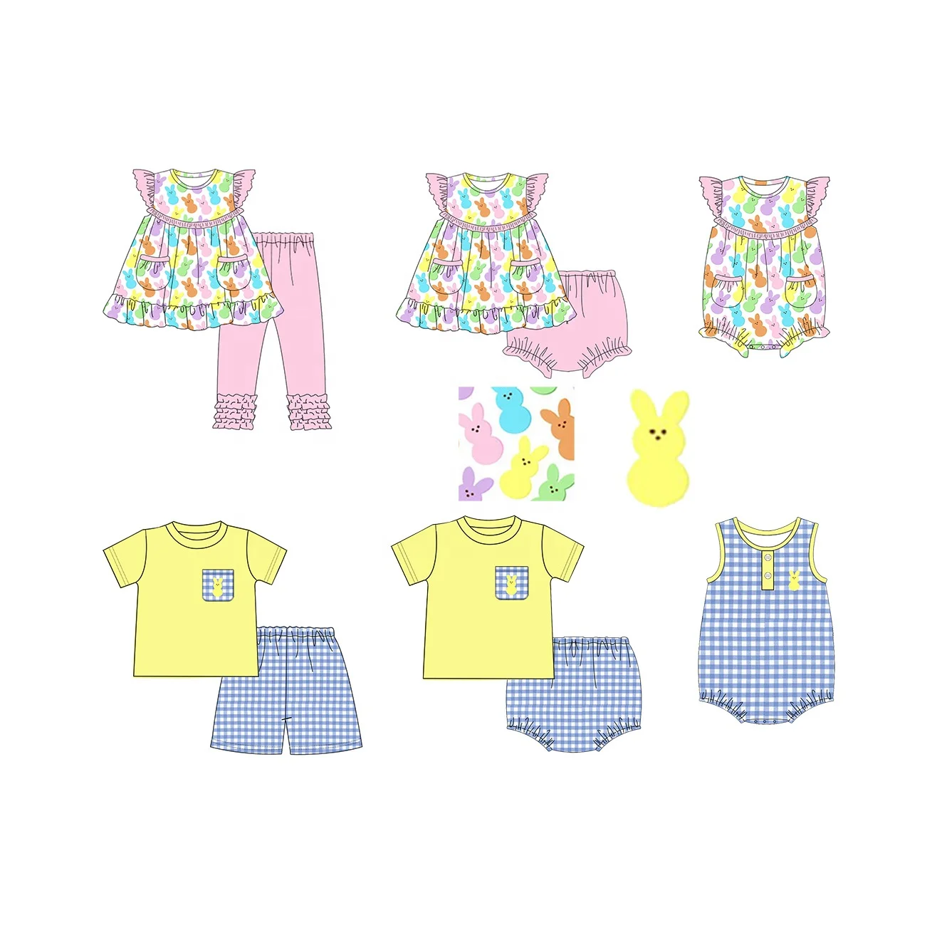 Puresun Custom Peeps Prints Easter Kids Wear Wholesale Children Clothes Baby Girl Clothing