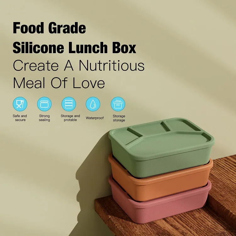 Customized Bpa Free Silicone Compartment Lunchbox Food Container Leakproof Children Adult Office School Kids Bento Lunch Box Set