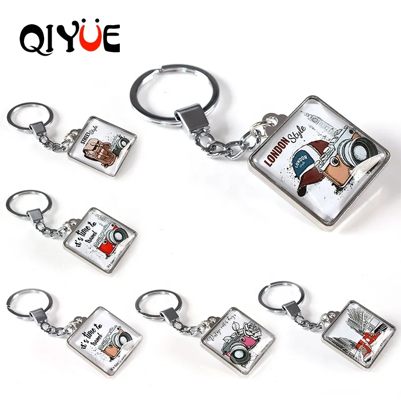 
Custom Wholesale Double-sided Literary style Crystal Glass Key Ring Glass Keychain 