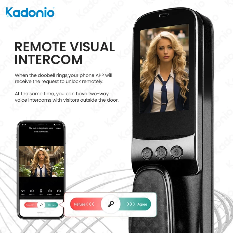 Kadonio Built-in Camera APP Remote Control Fingerprint Face Recognition Smart Door Lock With Doorbell