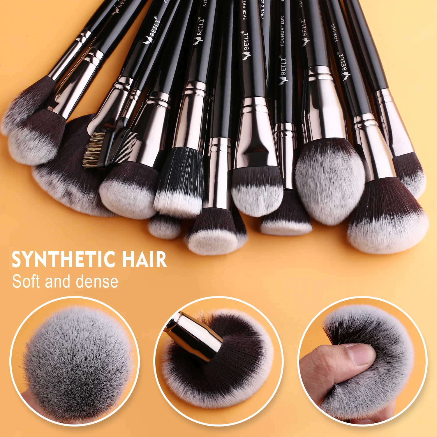 Professional 35pcs Black Natural Makeup Brushes Soft Foundation Powder Liner Face and Eye Tools Set Kits with Private Label Box