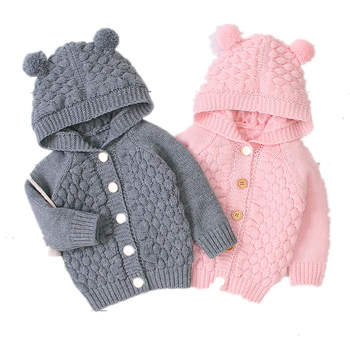 
Christmas gifts baby Girls Boys hooded sweater coat Solid Knitted Clothes 