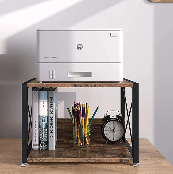 Desktop double-layer storage rack carbon steel wood art multi-layer printer office finishing rack kitchen microwave oven storage